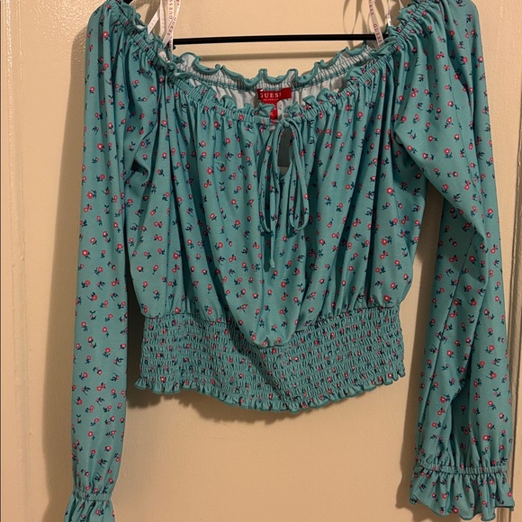 Guess Teal Floral Off-Shoulder Top - Picture 1 of 4